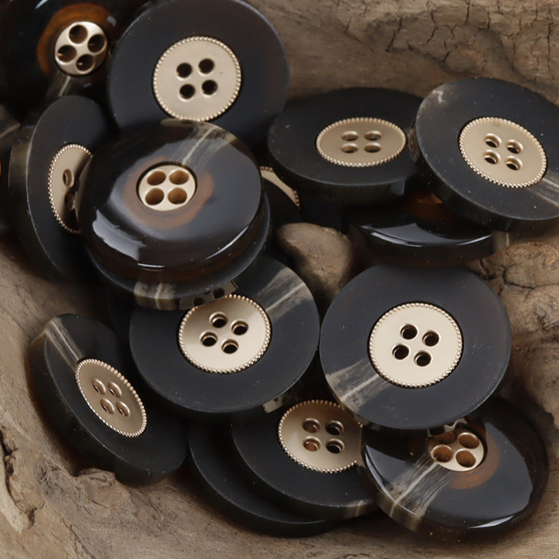 Vintage Brown Resin-Metal Combined Buttons for Cashmere Coats 10pcs - Lots of Buttons