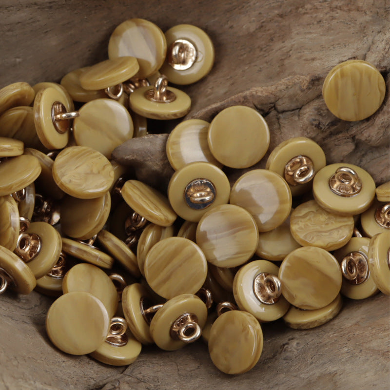 11.5mm Yellow Wood Grain Resin Buttons with Metal Shank 40pcs