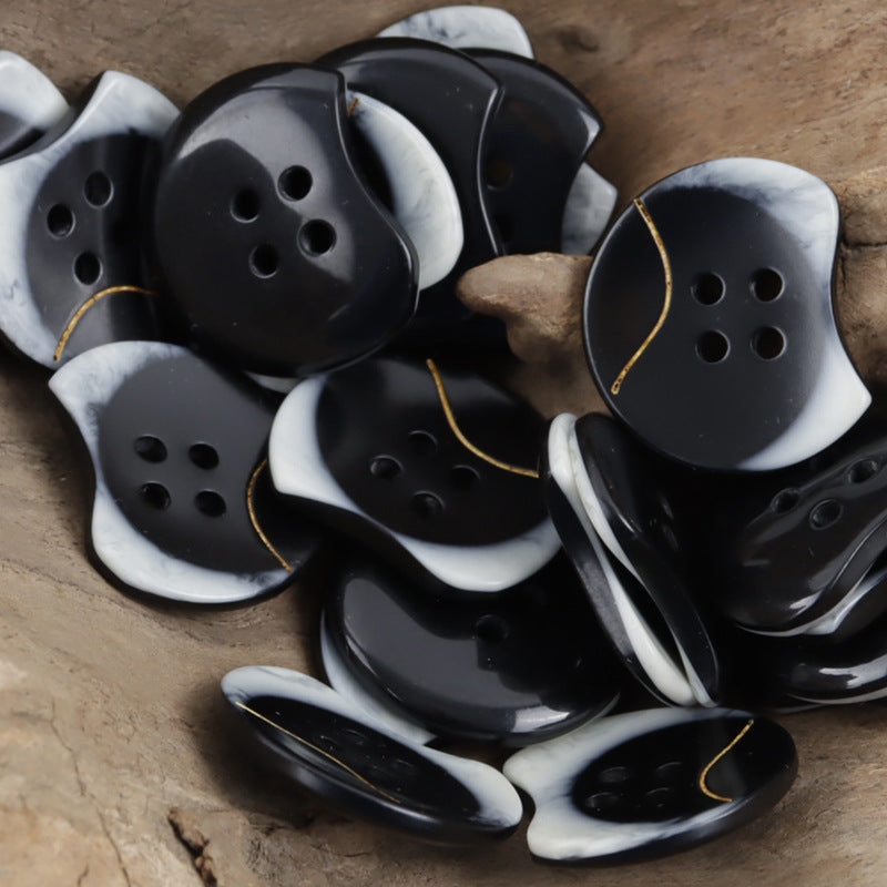 Unique Notched Black White Wavy Resin Buttons for Cardigans 30 Pack - Lots of Buttons