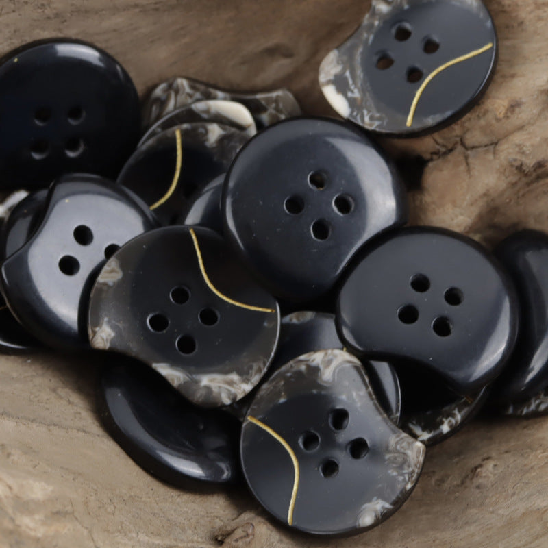 Unique Notched Black White Wavy Resin Buttons for Cardigans 30 Pack - Lots of Buttons