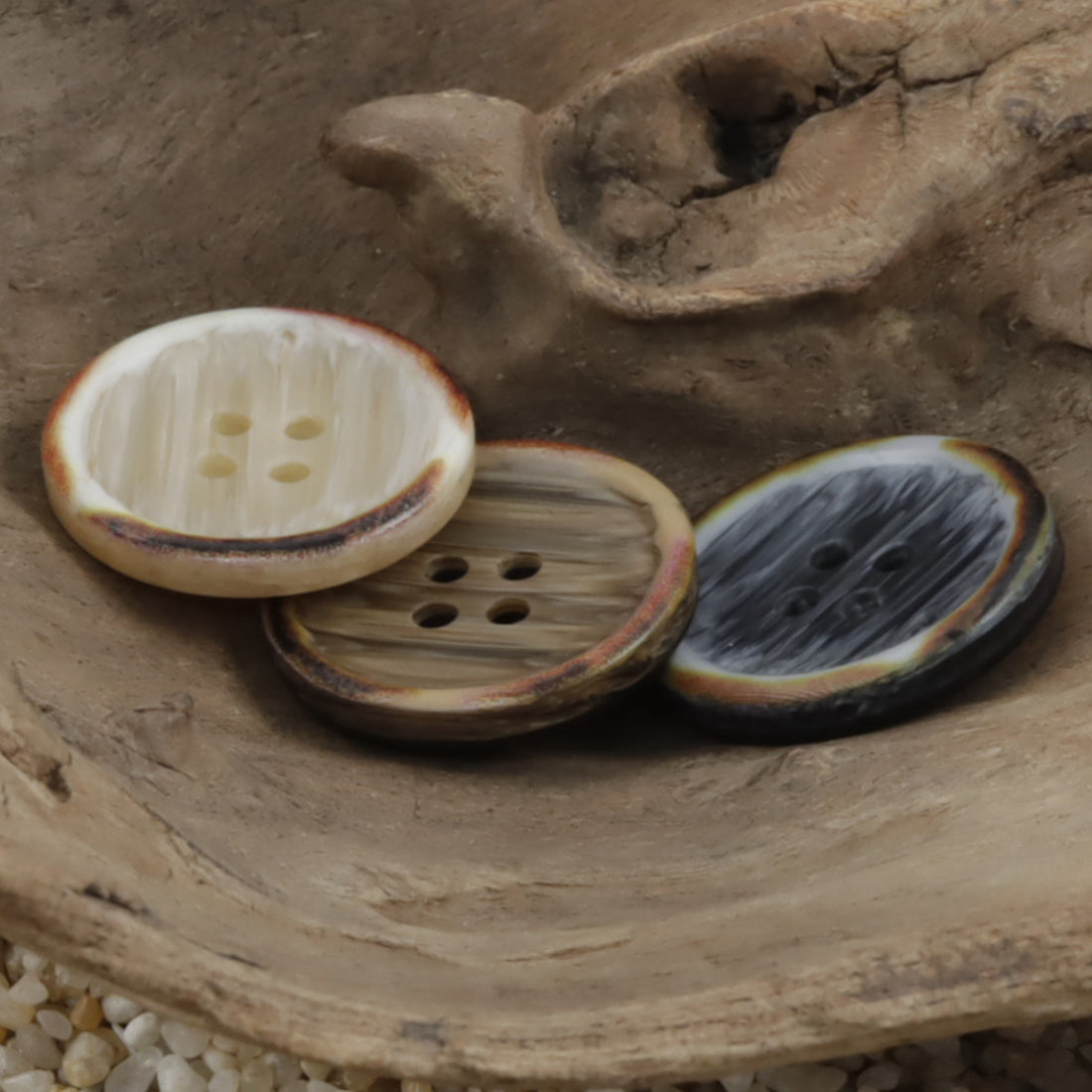 Round Gradient Wood Grain Edge Burnt Resin Buttons 20pcs - Lots of Buttons
