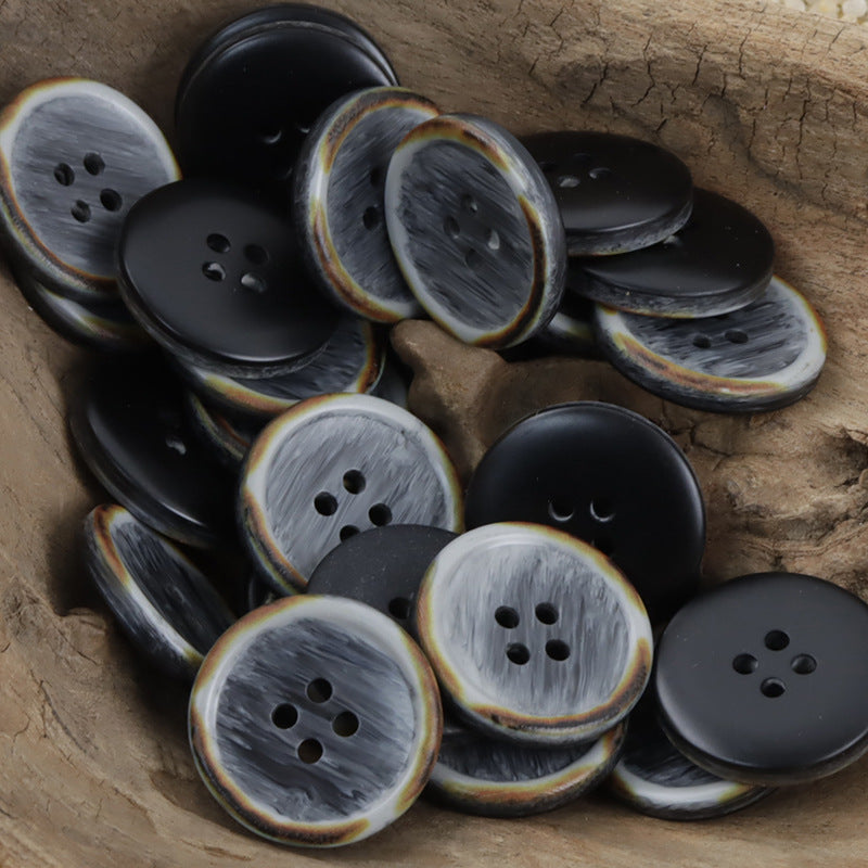 Round Gradient Wood Grain Edge Burnt Resin Buttons 20pcs - Lots of Buttons