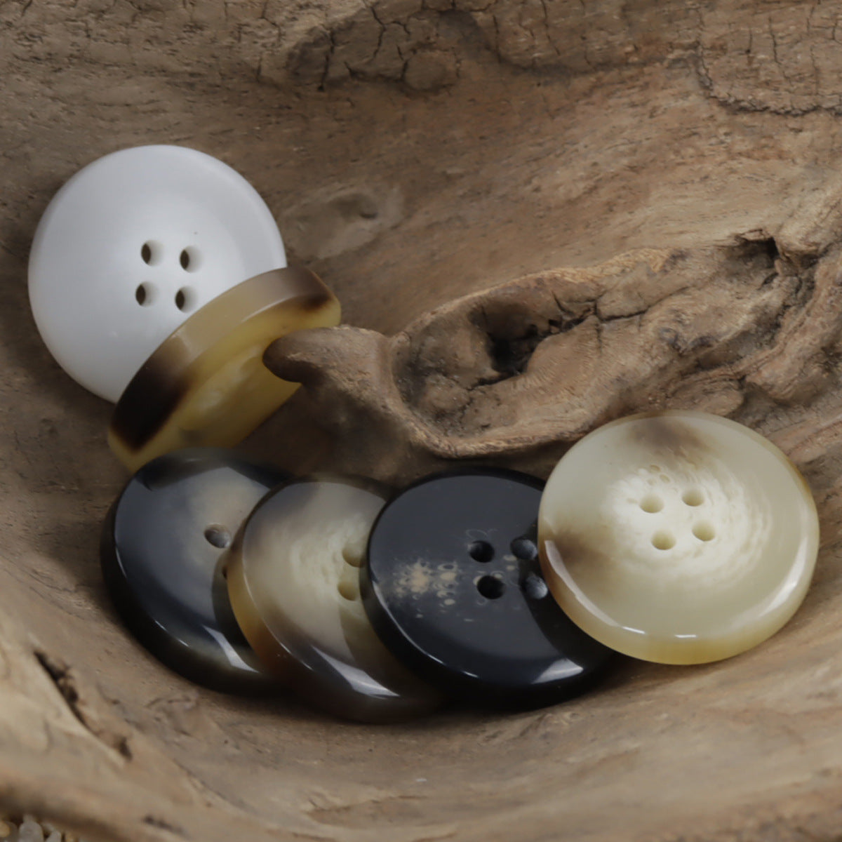Classic Wide-Edged Resin Buttons Imitating Horn Pattern,50pcs - Lots of Buttons