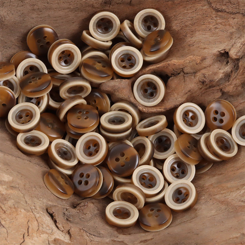 11.5mm Round Two-Tone Amber Resin Buttons for Shirts 50pcs - Lots of Buttons