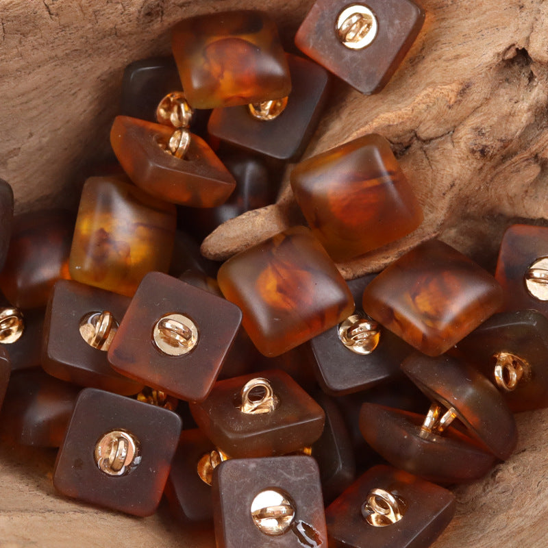 Square Amber Resin Buttons with Metal Shanks for DIY Knitted Hats Dolls 30pcs - Lots of Buttons