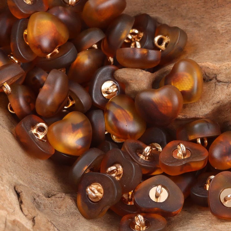 Amber-Colored Heart-Shaped Resin Buttons for Lingerie 20pcs - Lots of Buttons