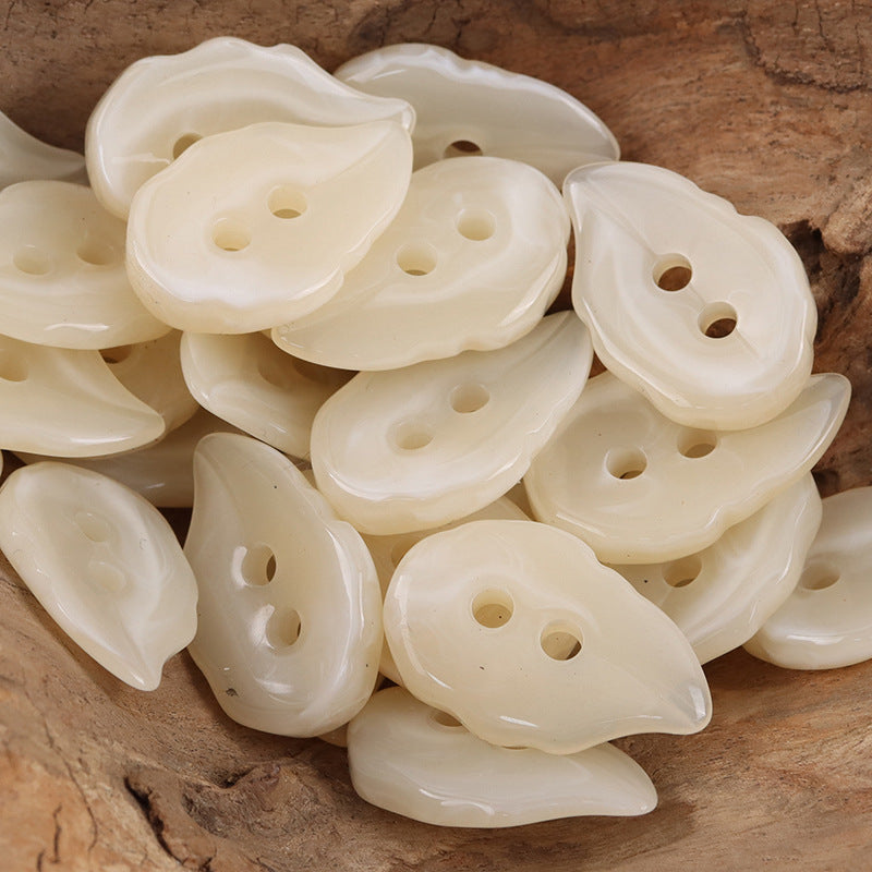 Retro Khaki Leaf-Shaped Decorative Resin Buttons,20pcs - Lots of Buttons