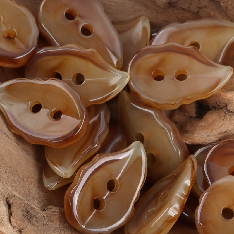 Retro Khaki Leaf-Shaped Decorative Resin Buttons,20pcs - Lots of Buttons