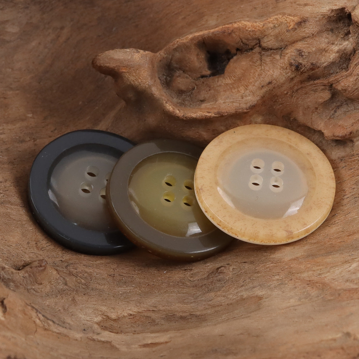 Round 4 Hole Wide-Edged Amber Resin Buttons,20pcs - Lots of Buttons