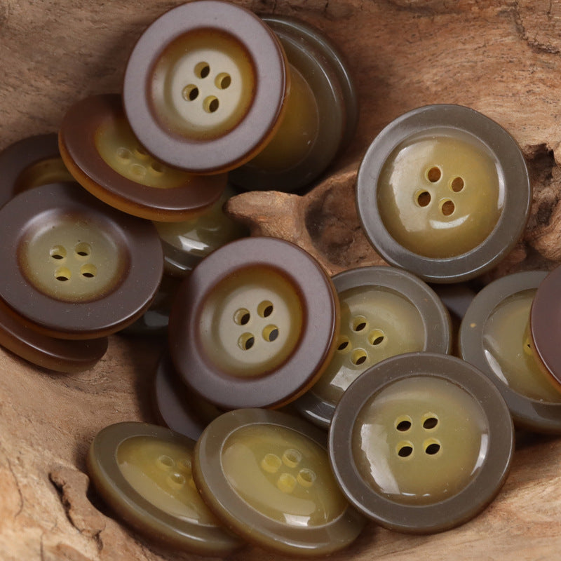 Round 4 Hole Wide-Edged Amber Resin Buttons,20pcs - Lots of Buttons