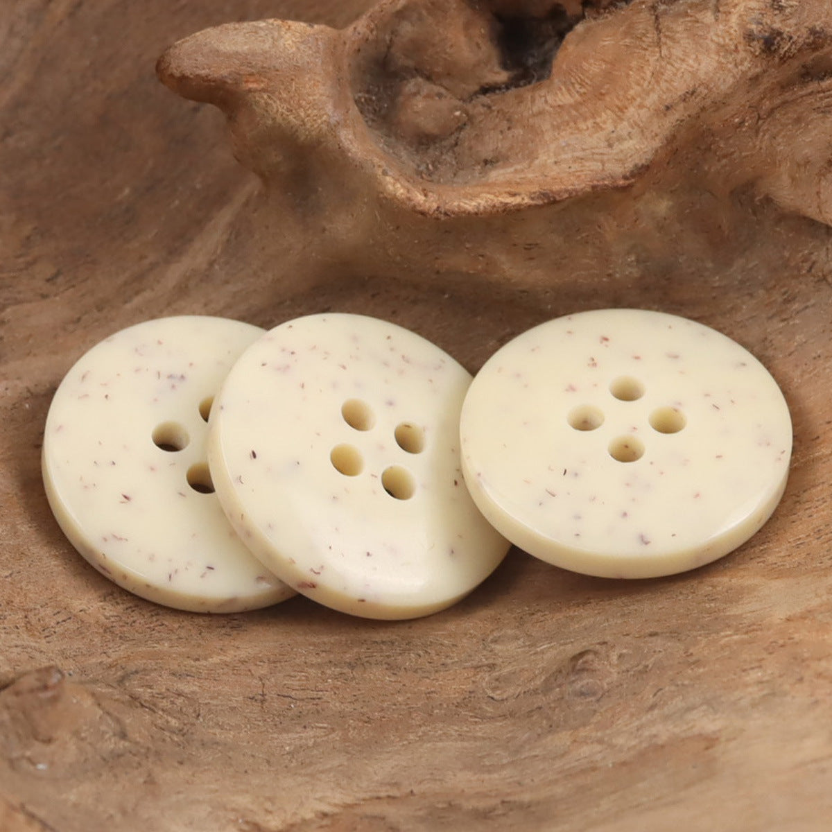 Beige Resin Buttons Thick Round Edge Dotted Flower,20pcs - Lots of Buttons