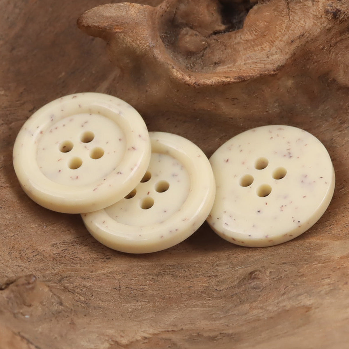 Beige Resin Buttons Thick Round Edge Dotted Flower,20pcs - Lots of Buttons