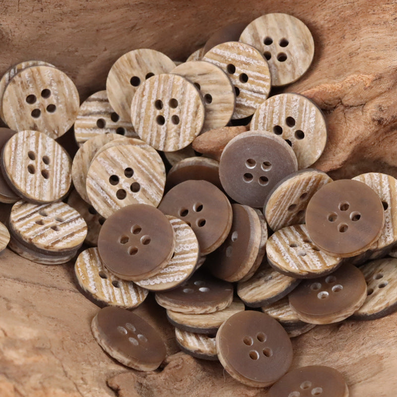 15mm Retro Round Wood Grain Resin Buttons for Coat Shirt 50pcs 