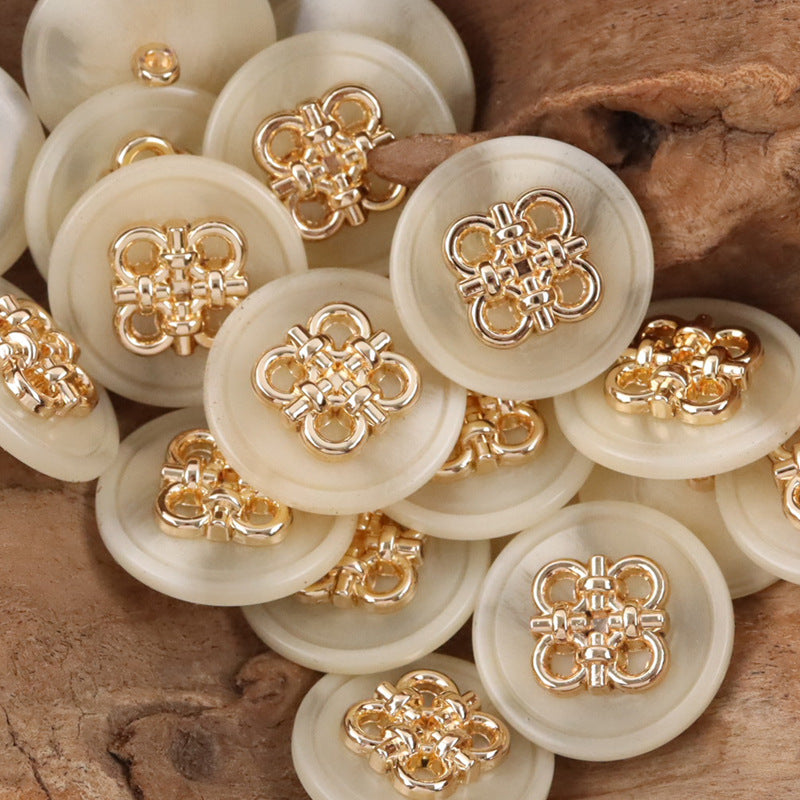 Chinese Knot Beige Resin Metal Shank Coat Buttons 10pcs