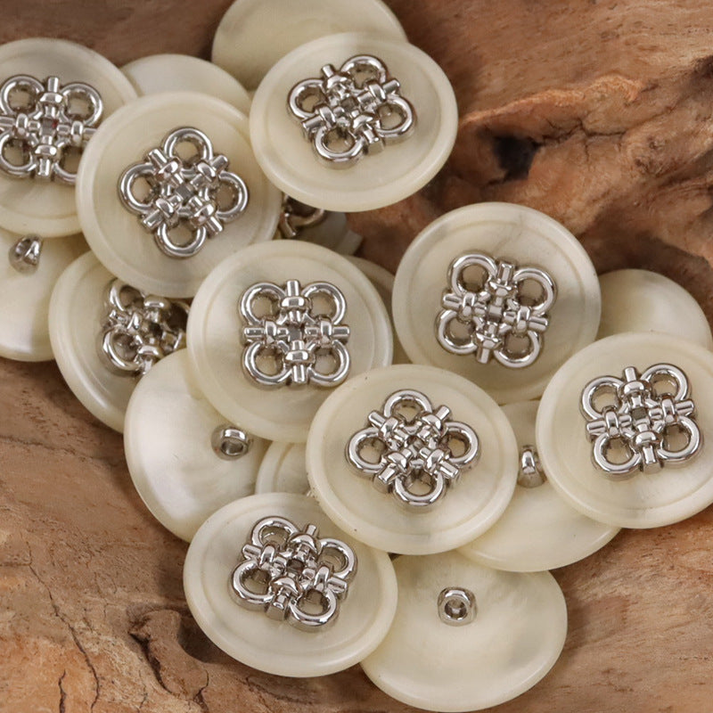 Chinese Knot Beige Resin Metal Shank Coat Buttons 10pcs
