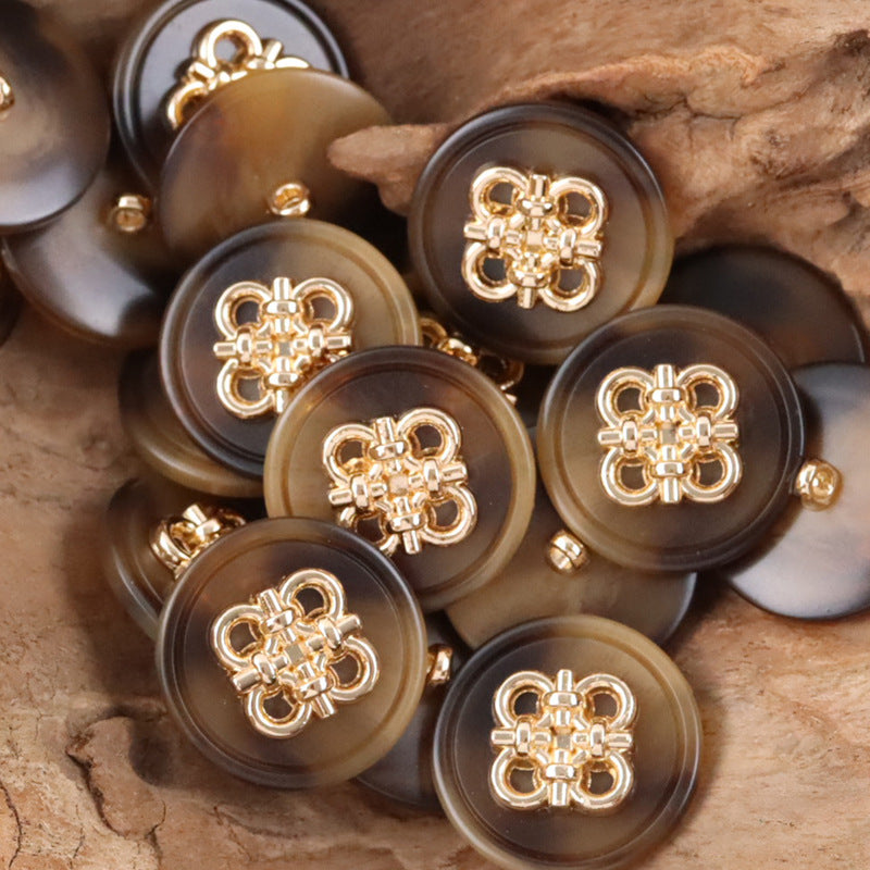 Chinese Knot Beige Resin Metal Shank Coat Buttons 10pcs