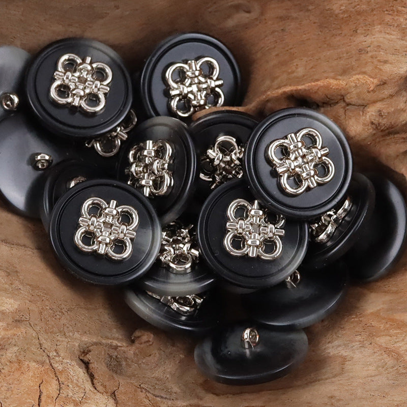 Chinese Knot Beige Resin Metal Shank Coat Buttons 10pcs