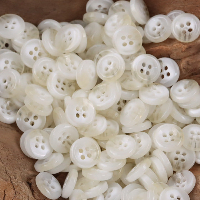 11.5mm Simple Round White Four Hole Resin Shirt Buttons,100pcs - Lots of Buttons