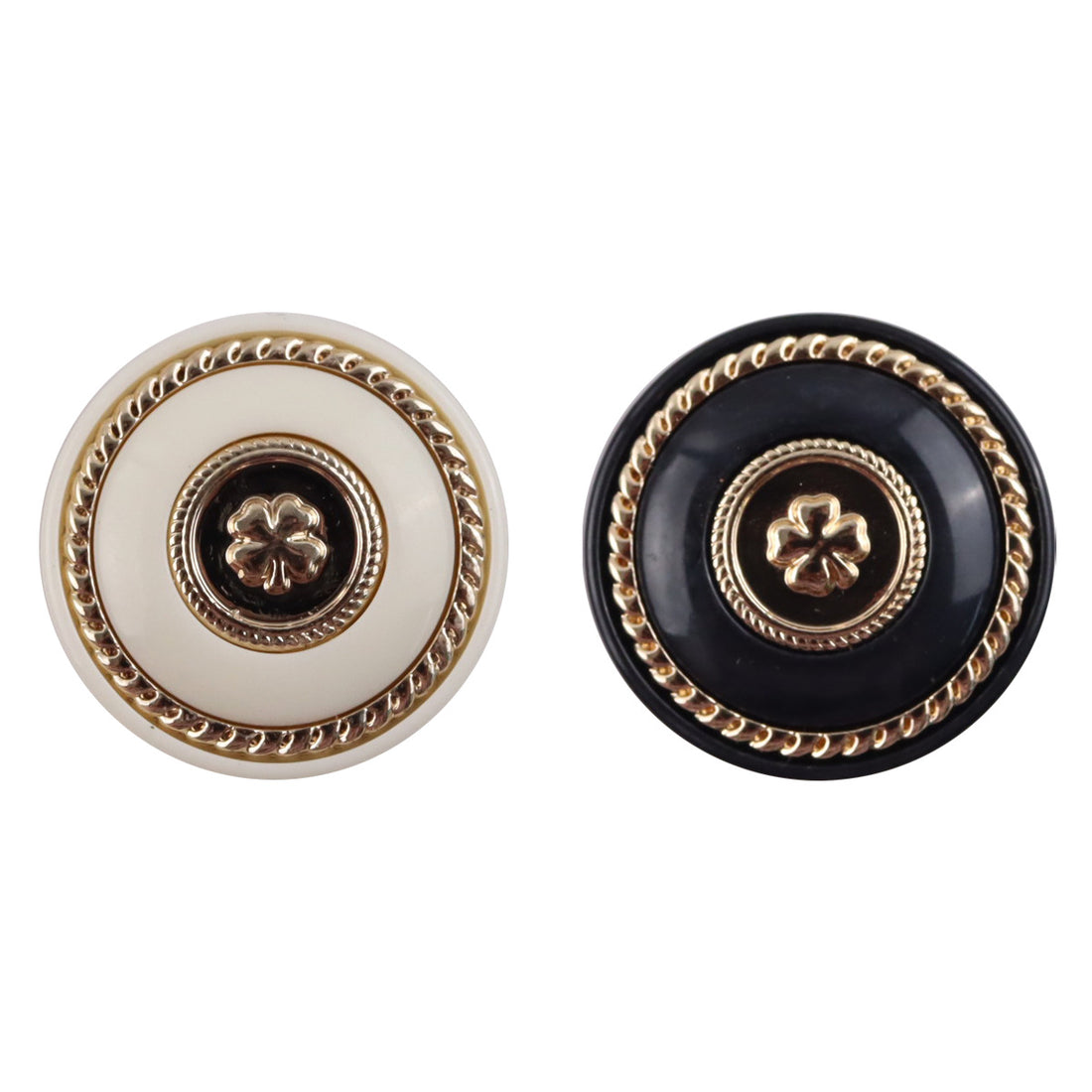 Retro Black-Gold Clover Round Resin Buttons with Metal Shanks 10pcs - Lots of Buttons