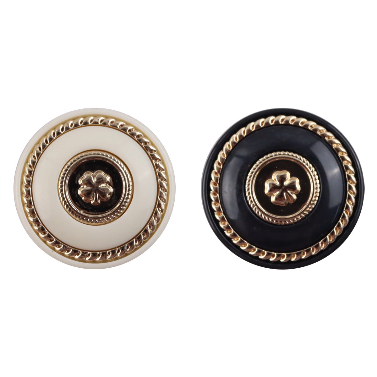 Retro Black-Gold Clover Round Resin Buttons with Metal Shanks 10pcs - Lots of Buttons