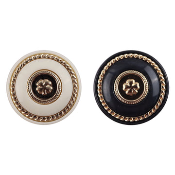 Retro Black-Gold Clover Round Resin Buttons with Metal Shanks 10pcs - Lots of Buttons