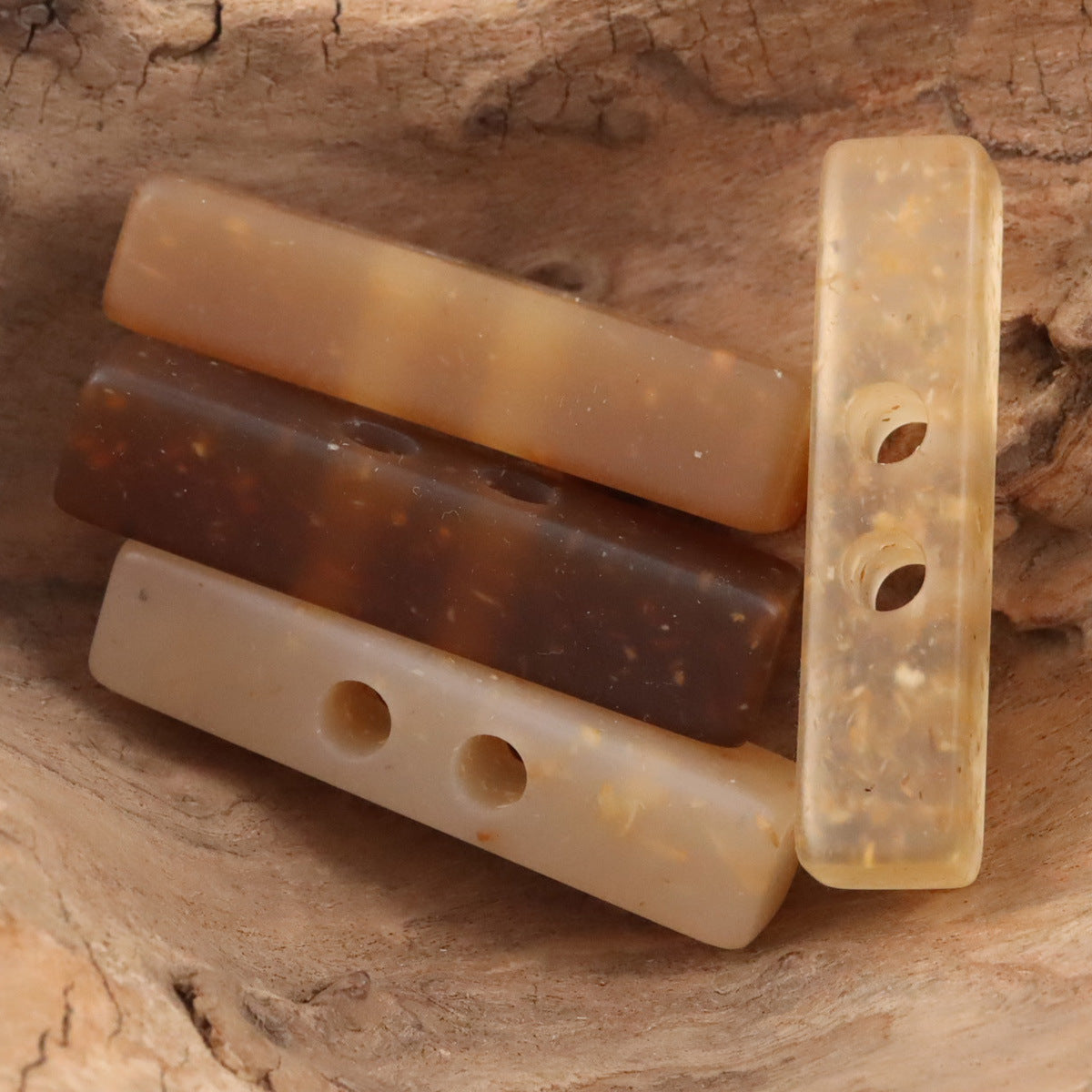 2 Hole Long Strip Wood Chip Patterned Resin Buttons 10pcs - Lots of Buttons