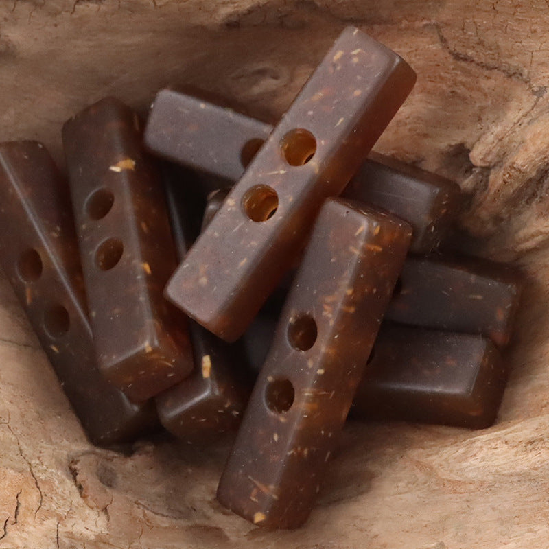 2 Hole Long Strip Wood Chip Patterned Resin Buttons 10pcs - Lots of Buttons