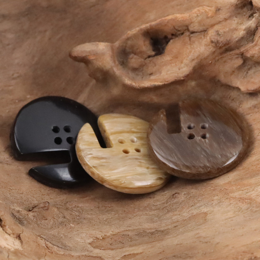 Wood Grain Resin Buttons with Notches for Home Decor Upholstery 20pcs - Lots of Buttons