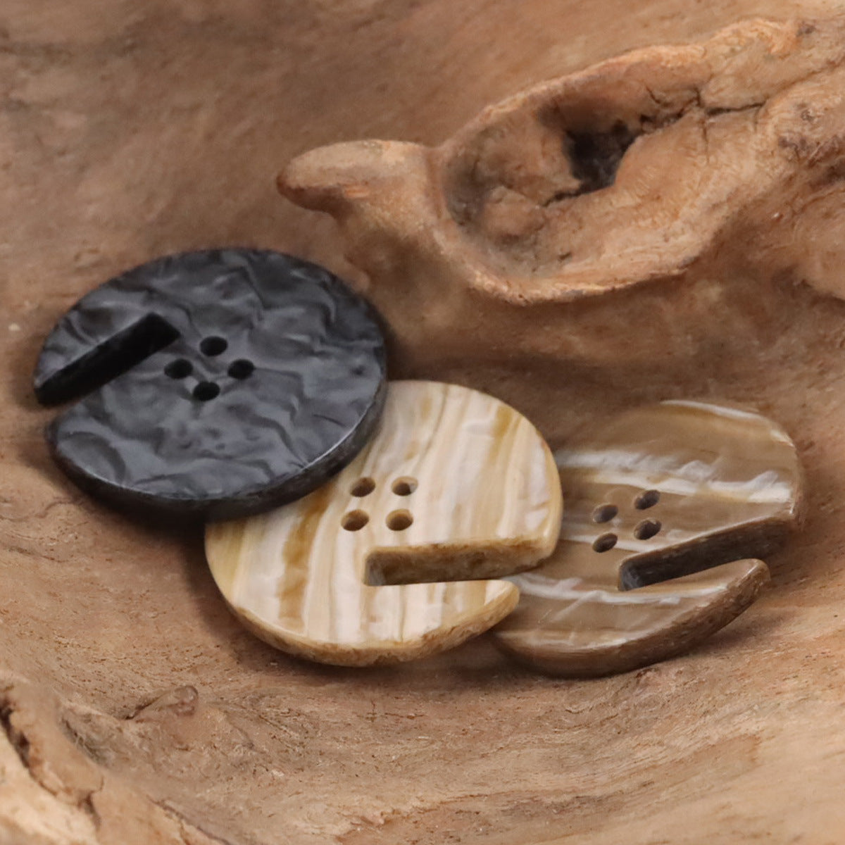 Wood Grain Resin Buttons with Notches for Home Decor Upholstery 20pcs - Lots of Buttons