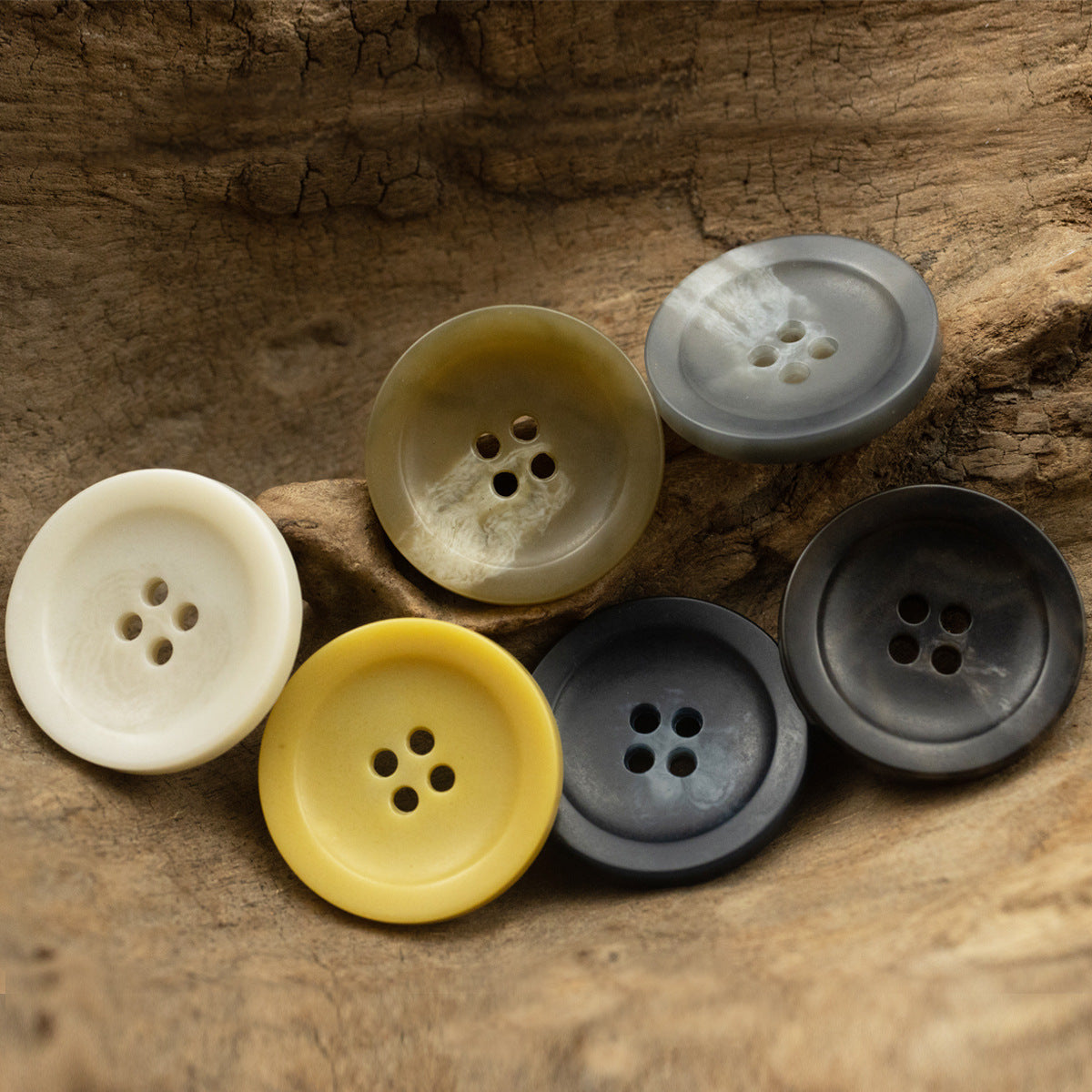 Wide-Edged Bowl-Shaped 4 Hole Urea Coat Buttons 10pcs - Lots of Buttons