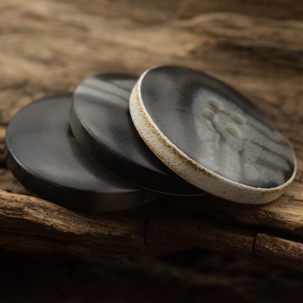 Vintage Burnt-Edge Black-Gray Textured Urea Buttons 30 Pack - Lots of Buttons