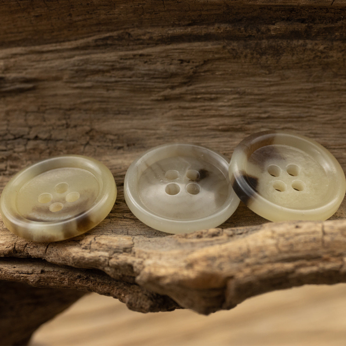 15mm/20mm Khaki Round Four-Hole Eco-Friendly Urea Buttons 18 Pack - Lots of Buttons