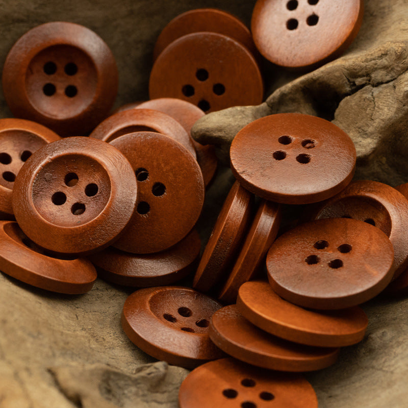 Premium Pear Wood Buttons with Red Lacquer Finish 100pcs - Lots of Buttons