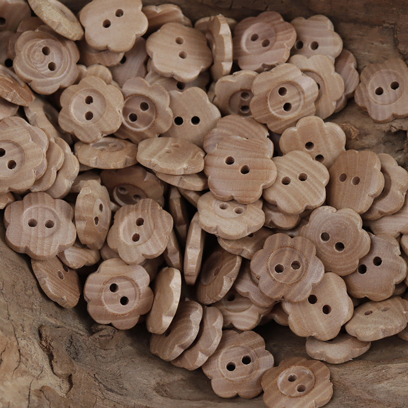 15mm Sunflower Two-Hole Wooden Buttons for Knitted Doll 30pcs - Lots of Buttons