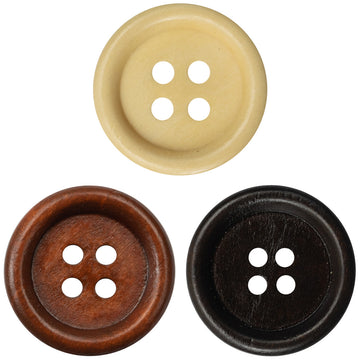 Vintage Round Four-Hole Wooden Buttons 50pcs - Lots of Buttons