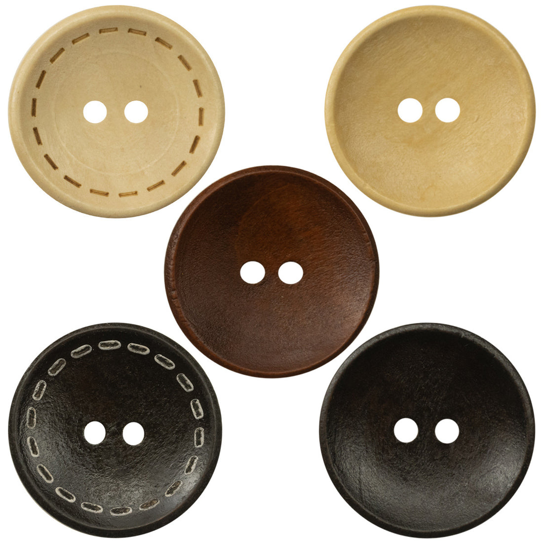 Two-Hole Dotted Wood Buttons Bowl-Shaped 50 Pack - Lots of Buttons