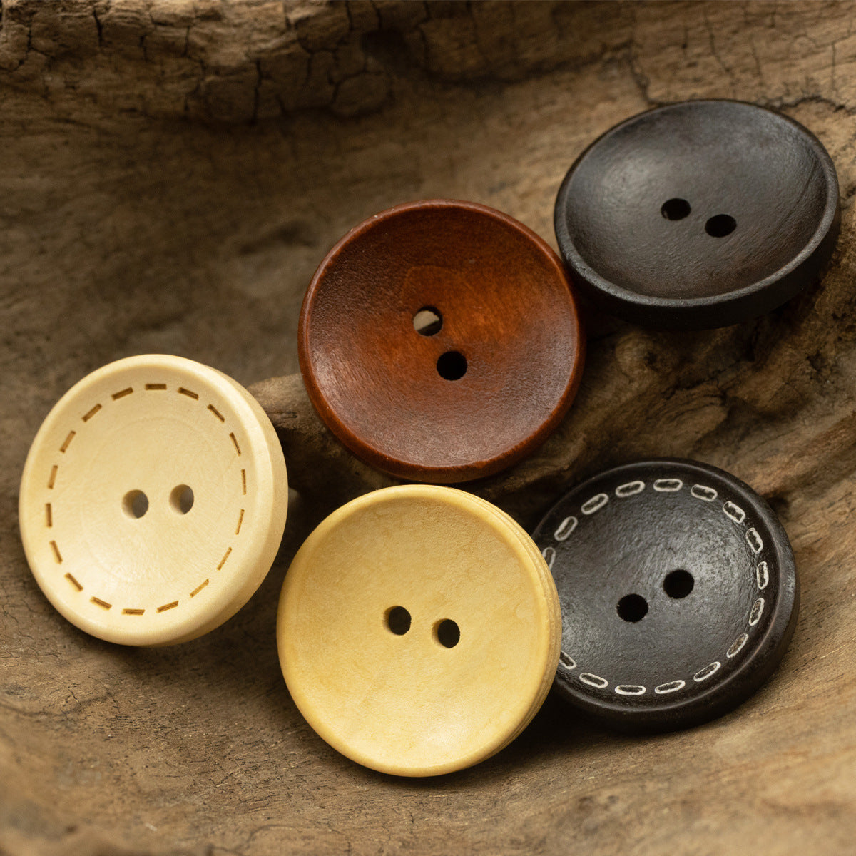 Two-Hole Dotted Wood Buttons Bowl-Shaped 50 Pack - Lots of Buttons