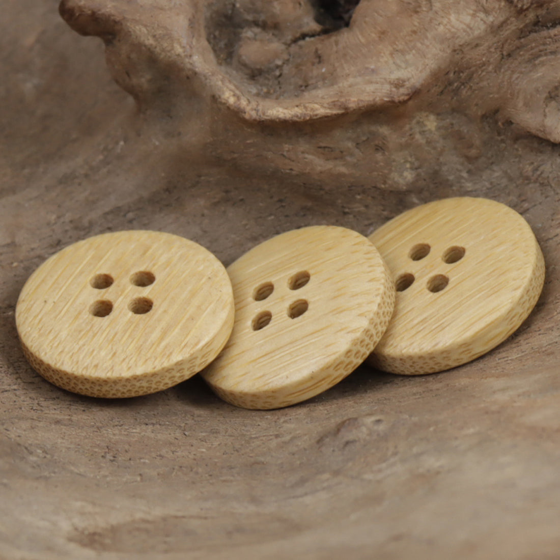 Sustainable Bamboo Buttons Thick Rounded Edges 4 Holes 10pcs 