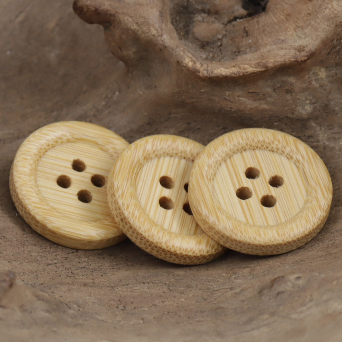 Sustainable Bamboo Buttons Thick Rounded Edges 4 Holes 10pcs - Lots of Buttons