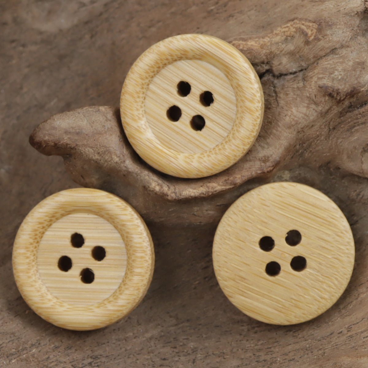 Sustainable Bamboo Buttons Thick Rounded Edges 4 Holes 10pcs - Lots of Buttons