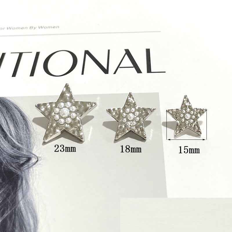Gold & Silver Wavy Star Metal Shank Buttons with Pearl Accents 48PCS