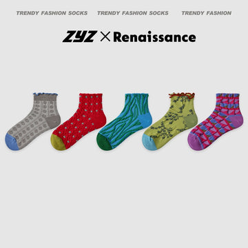 Women's Summer Thin Color-Block Striped Dot Sport Socks 5 Pack