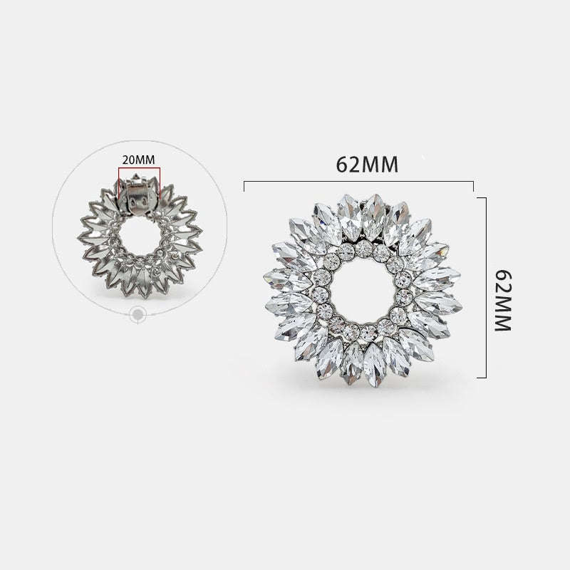 Sunflower marquise shoe buckle with rhinestone circle, 62mm size