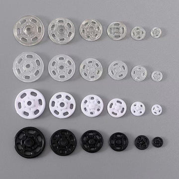 7-20mm Runde Schwarze, Weiße und Transparente Nylon Druckknöpfe 140 Packung (7 Gemischte Größen)
