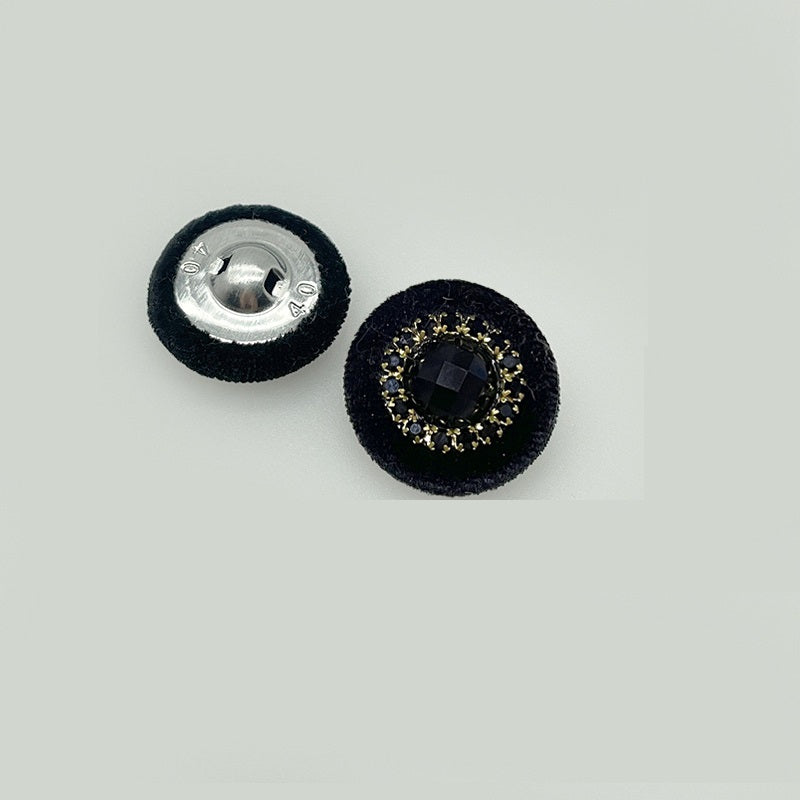 25 mm Runda Svart Sammetstäckta Knappar med Diamanter för Kappor Jackor 12 st