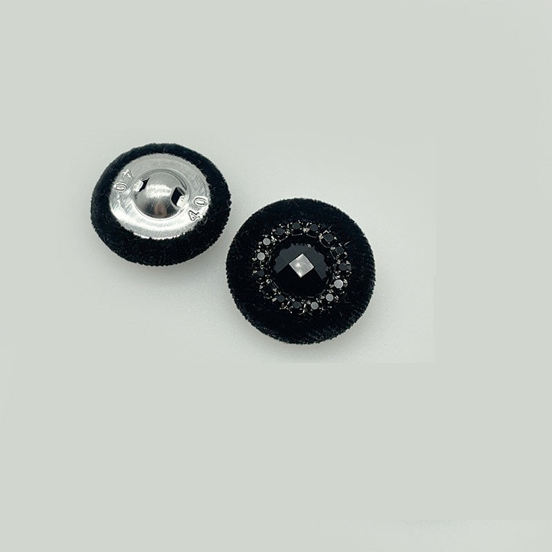 25 mm Runda Svart Sammetstäckta Knappar med Diamanter för Kappor Jackor 12 st