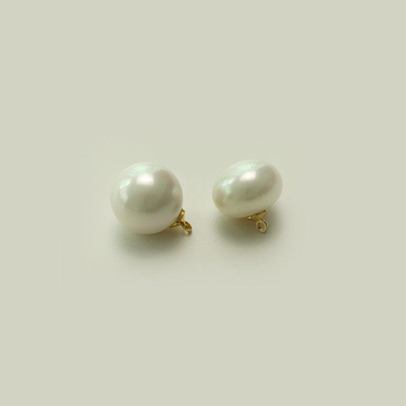 10/12/14/16mm Round Oblate Chinese White Pearl Buttons with Metal Shank 50pcs