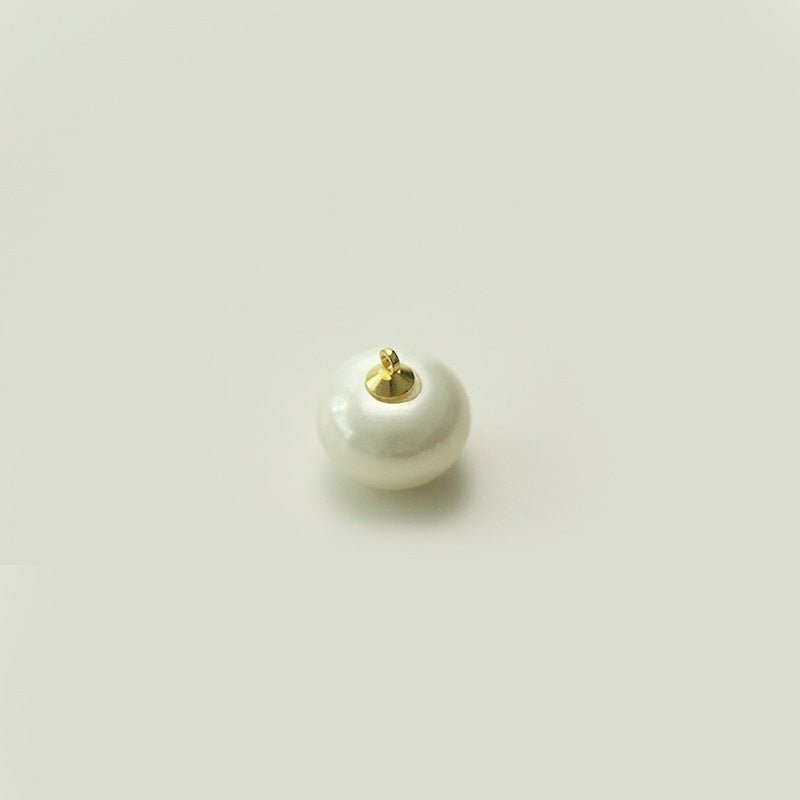 10/12/14/16mm Round Oblate Chinese White Pearl Buttons with Metal Shank 50pcs