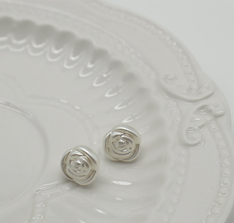 11.5mm White Pearl Rose Plastic Buttons with Metal Shanks 100pcs