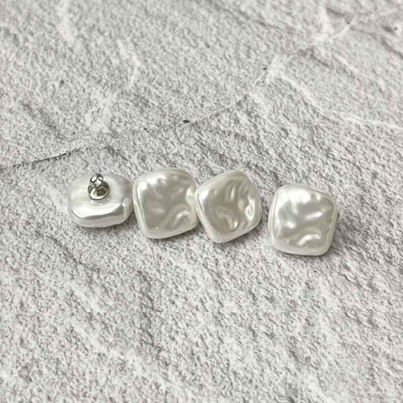 14mm Square Round White Pearl Buttons with Metal Shanks for Women's Shirts 12pcs - Lots of Buttons